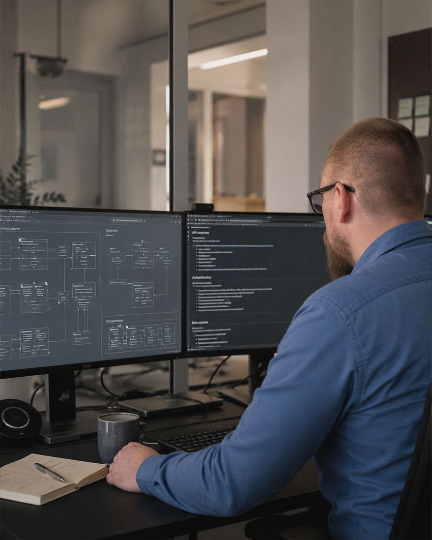 Mikkel fra MULD Digital der sidder med specialprogrammering